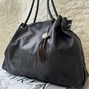 1円〜 【極美品/希少】FURLA フルラ メンズ トートバッグ 肩掛け A4/PC◎ 大容量 ビジネス 編み込み チャーム ロゴ オールレザー 本革 通勤