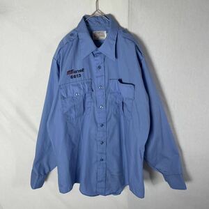 conqueror 長袖オフィサーシャツ　古着　16−34 ライトブルー　WORK WEAR アメリカ製