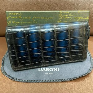 逸品 限定EU製＆定価68万◆UABONI*アリゲーター・ファスナー長財布◆高級 絶賛 手染 パティーヌ クロコ 本革 レザー メンズ 紳士 ビジネス