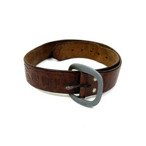 希少 1970s JESUS IS LOAD Leather belt 32 Brown ヴィンテージ レザーベルト 革 茶