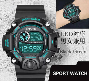 デジタル腕時計　スポーツ腕時計 腕時計 時計 デジタル式 LED デジタル 自転車 スポーツ アウトドア キャンプ ランニング グリーン