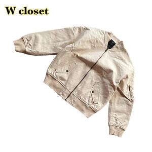 w closet ダブルクローゼット　ブルゾン　ジャケット　アウター　フェイクレザー　ベージュ　レディース　Fサイズ　【AY1361】