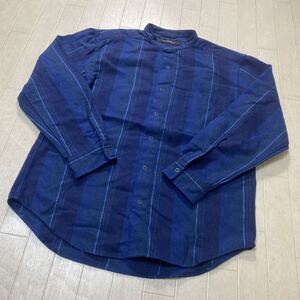 4023☆ UNITED ARROWS GREEN LABEL RELAXING トップス 長袖シャツ バンドカラー メンズ M ネイビー ストライプ