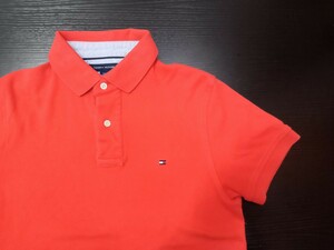 ★D093 TOMMY HILFIGER トミーヒルフィガー ポロシャツ メンズS 赤・オレンジ系 レディース・キッズにも☆