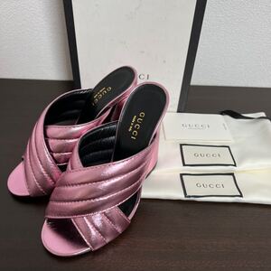 【未使用品】GUCCI グッチ ツイスト ミュール サンダル 34 1/2 ピンク