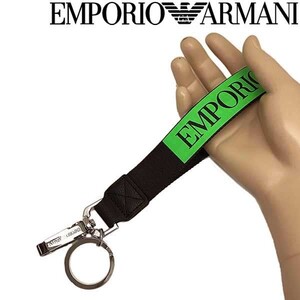 EMPORIO ARMANI エンポリオアルマーニ ブランド キーホルダー 大きめ ブラック×ネオングリーン Y4R266-YI40J-84255