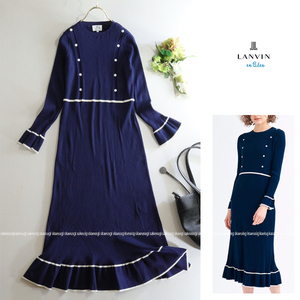 ランバンオンブルー LANVIN en Bleu★大人可愛い♪配色バイカラーアイレットリブニットワンピース