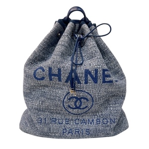 シャネル CHANEL ドーヴィル　バックパック A93787 ブルー　シルバー金具 キャンバス/レザー リュック・デイパック レディース 中古