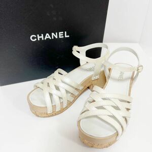 CHANEL シャネル エナメルレザー サンダル アンクルストラップ ココマーク G33537 アイボリー 37 中古