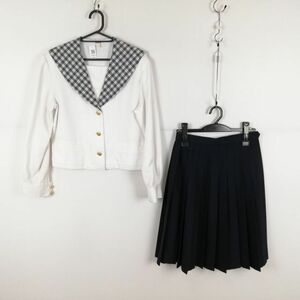 1円 セーラー服 スカート 上下2点セット 中間服 女子 学生服 岡山就実中学 白 森英恵 制服 中古 ランクB EY0592