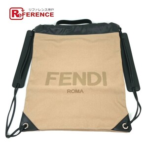 FENDI フェンディ 7VZ057 ナップサック ロゴ バックパック カバン リュックサック キャンバス/レザー ベージュ レディース【中古】未使用