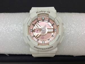 ■0124　CASIO カシオ Baby-G BA-110 QUARTZ クォーツ ピンク×ホワイト ラバーバンド アナログ ラウンド 2針 腕時計 中古