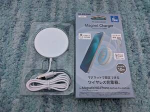 ◎0611u2129　エレコム ワイヤレス充電器 マグネット内蔵 5W ケーブル一体 (1m) ホワイト W-MA01WH