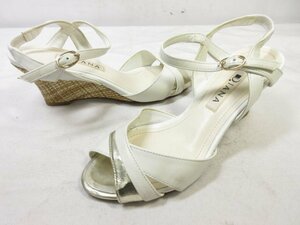 HH超美品 【DIANA ダイアナ】 レザー サンダル ウェッジソール 婦人靴 (レディース) size21.5 ホワイト×シルバー系 ■30LZ4571■