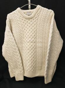 INVERALLAN HAND KNIT WOOL CREWNECK SWEATER インバーアラン ウール クルーネック フィッシャーマン ニット M 白 オフホワイト 店舗受取可