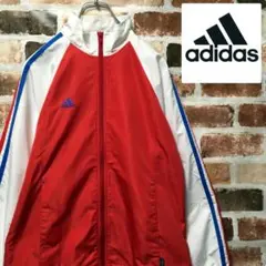 adidas（アディダス）赤 × 白　スリーストライプ入り ウィンドウブレーカー