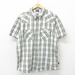 XL/古着 パタゴニア patagonia 半袖 ウエスタン シャツ メンズ 大きいサイズ オーガニックコットン 緑系 グリーン チェック 24aug24 中古