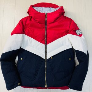 美品/表記1 M相当★モンクレール/MONCLER GAMME BLEU トリコカラー ミックス素材 ダウンジャケット ロゴワッペン ツイードウール メンズ