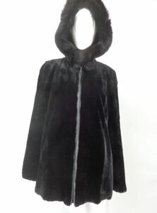 ブラック　シェアード・ビーバー&フォックス毛皮ファー・コート　アメリカンサイズ8-10
