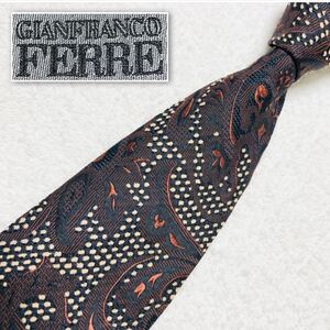 ■美品■GIANFRANCO FERRE ジャンフランコフェレ　ネクタイ　ドット　ペイズリー花柄　総柄　シルク×ビスコース　イタリア製　ブラウン系