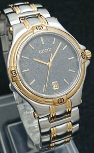 稼働品!!実用的な日付表示付き♪ GUCCI/グッチ 9040M クォーツ コンビカラー ブラック色系文字板 メンズ ユニセックス ウォッチ USED品 ＊