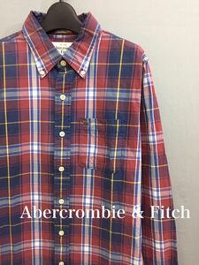 アバクロンビーアンドフィッチ Abercrombie & Fitch 長袖 ボタンダウン チェック柄 ネルシャツ レッド ブルー メンズ Sサイズ ～▼&