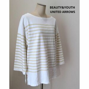 BEAUTY&YOUTH パネルボーダー ロングスリーブカットソー ボートネック