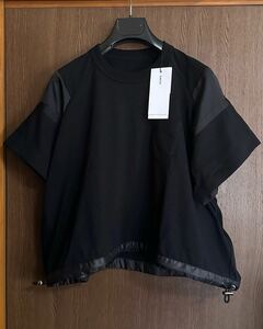 24SS新品2 sacai サカイ レディース 切り替え シアー Tシャツ 半袖 カットソー 24SS size 2 M 黒 オーバーサイズ ドローコード ブラック