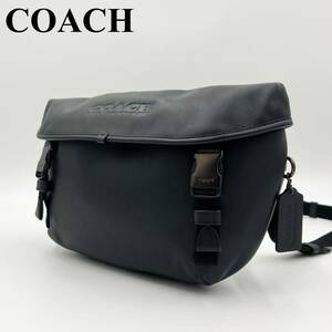 【現行/極美品】COACH コーチ リーグ バイク メンズ 肩掛け クロスボディ ショルダーバッグ 革 レザー ブラック 黒色