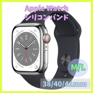 Apple Watch バンド band シリコン 38mm 40mm 41mm series SE 7 6 5 4 3 2 1 黒 ブラック 無地 アップルウォッチ シリーズ ラバー m2hr