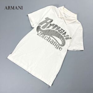 ARMANI EXCHANGE アルマーニエクスチェンジ フロントプリント 襟付きカットソー 半袖 コットントップス メンズ 白 ホワイト サイズM*MC891