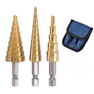 ステップドリル 六角軸 3本セット (4-20mm 4-12mm 3-12mm) チタンコーティング 穴あけ工具