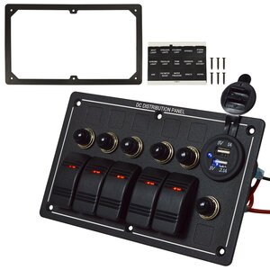 【送料無料】5連 ロッカースイッチ 12v 24V トグル ブレーカー スイッチ パネル マリン 船 ヨット ボート 車 キャンイングカー 防水 USB