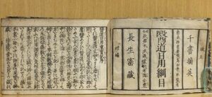 「医道日用綱目」　医道重宝記　絵図入　宝永6年浪華芳菊堂本郷正豊序　横本　1冊｜和本 古典籍　漢方医学　薬性要訣　食性能毒　鍼灸要穴