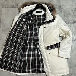 美品★Lサイズ BURBERRY BLACK LABEL バーバリー ブラックレーベル ダウンジャケット 2way ノバチェック ホースロゴ フォックスファー 最高