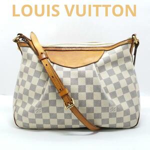 美品 Louis Vuitton ルイヴィトン ショルダーバッグ 斜め掛け ダミエ アズール シラクーサ PM N41113 フランス製 市松模様 格子柄 ホワイト