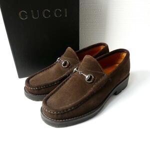 美品 GUCCI グッチ サイズ34.5 約21.5㎝ スエード ホースビット ラウンドトゥ ローファー 革靴 茶 ブラウン