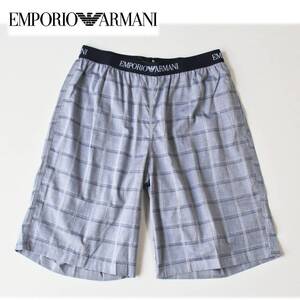 《EMPORIO ARMANI エンポリオアルマーニ》 新品 薄手 ウエストロゴ刺繍 チェック ショートパンツ ハーフパンツ S(66~78)A6099