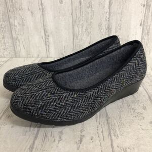 未使用 Harris Tweed ハリスツイード ボア パンプス サイズ39 軽量 グレー系 レディース YK45 