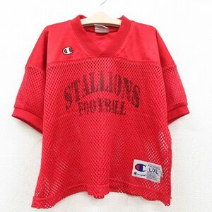 古着 チャンピオン champion 半袖 ビンテージ フットボール Tシャツ キッズ ボーイズ 子供服 00s STALLIONS フットボール メッシュ地 V