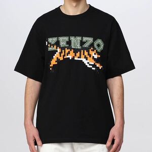 正規品 美品 KENZO ケンゾー ピクセル タイガー ロゴ TシャツBLACK トップス