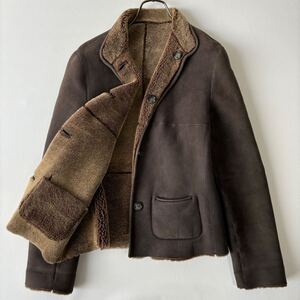 【美品/大きいサイズ】マックスマーラ MAX MARA リアルムートン コート 42 XL相当 本革 レザー 羊革 ブラウン レディース アウター 上着