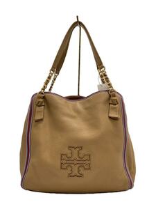 TORY BURCH◆トートバッグ/レザー/BEG/無地