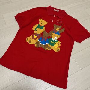 ミキハウス miki HOUSE ポロシャツ　鹿の子　ビッグベアー　ロゴ刺繍　レッド　赤 Sサイズ　日本製