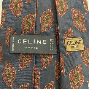 CELINE(セリーヌ) ネイビー赤ワンポイントマカダム柄ネクタイ