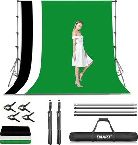 EMART 背景スタンド 260X300cm 背景スタンドセット 背景布白 黒 緑 背景180X280cm 撮影スタンド 高さと幅が調整可能 撮影用 グリーン