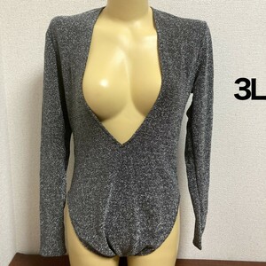 C867H&M♪ストレッチ♪シルバーラメの女子ダンスバレエレオタードアンダーやコレクションや撮影会にも♪サイズ3L