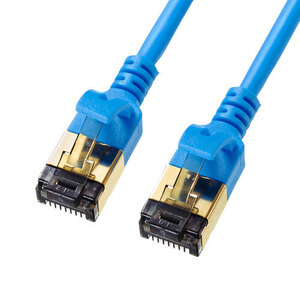 カテゴリ8細径LANケーブル ブルー 1m 超高速40Gbps、超広帯域2000MHz、ケーブル径4.0mm極細 サンワサプライ KB-T8SL-01BL 新品 送料無料