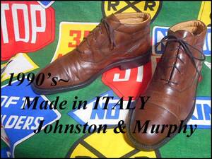 ★良品★イタリア製ITALY製伊製Johnston&Murphyジョンストンエンドマーフィージョンストンエンドマーフィーキャップトゥショートブーツ茶9M