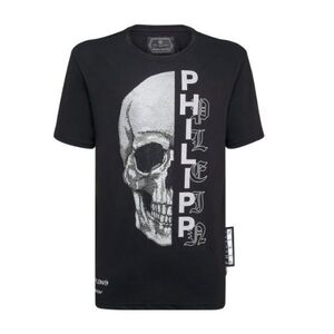 【CU】PHILIPP PLEIN フィリップ プレイン 半袖 Ｔシャツ MTK3101 【L】ブラック ラインストーン スカルskul【新品・正規品】